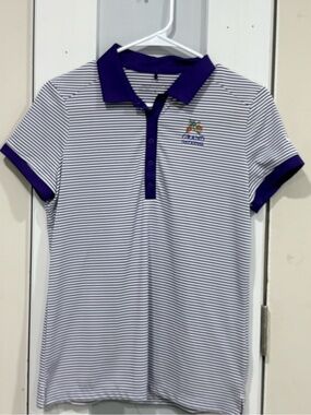 Nike Purple-Trim White Striped Short Sleeve Polo